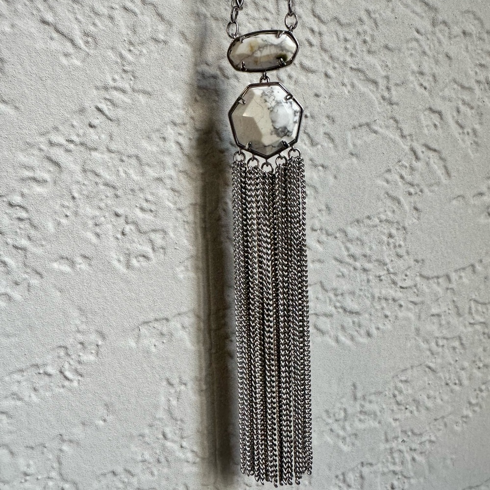 Kendra Scott White and Silver Tassel Pendant Necklace
